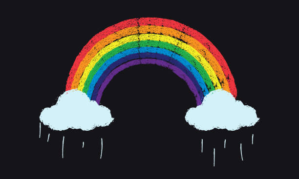 ilustraciones, imágenes clip art, dibujos animados e iconos de stock de dibujando arco iris por una tiza en la pizarra negra. arco iris - backgrounds blackboard education environment