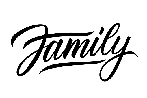 Family - handwritten lettering word. Black inscription on white background. Vector illustration.