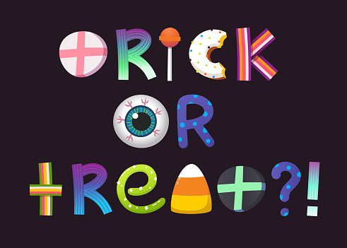 Trick or treat halloween candy letters. Vector icons.
