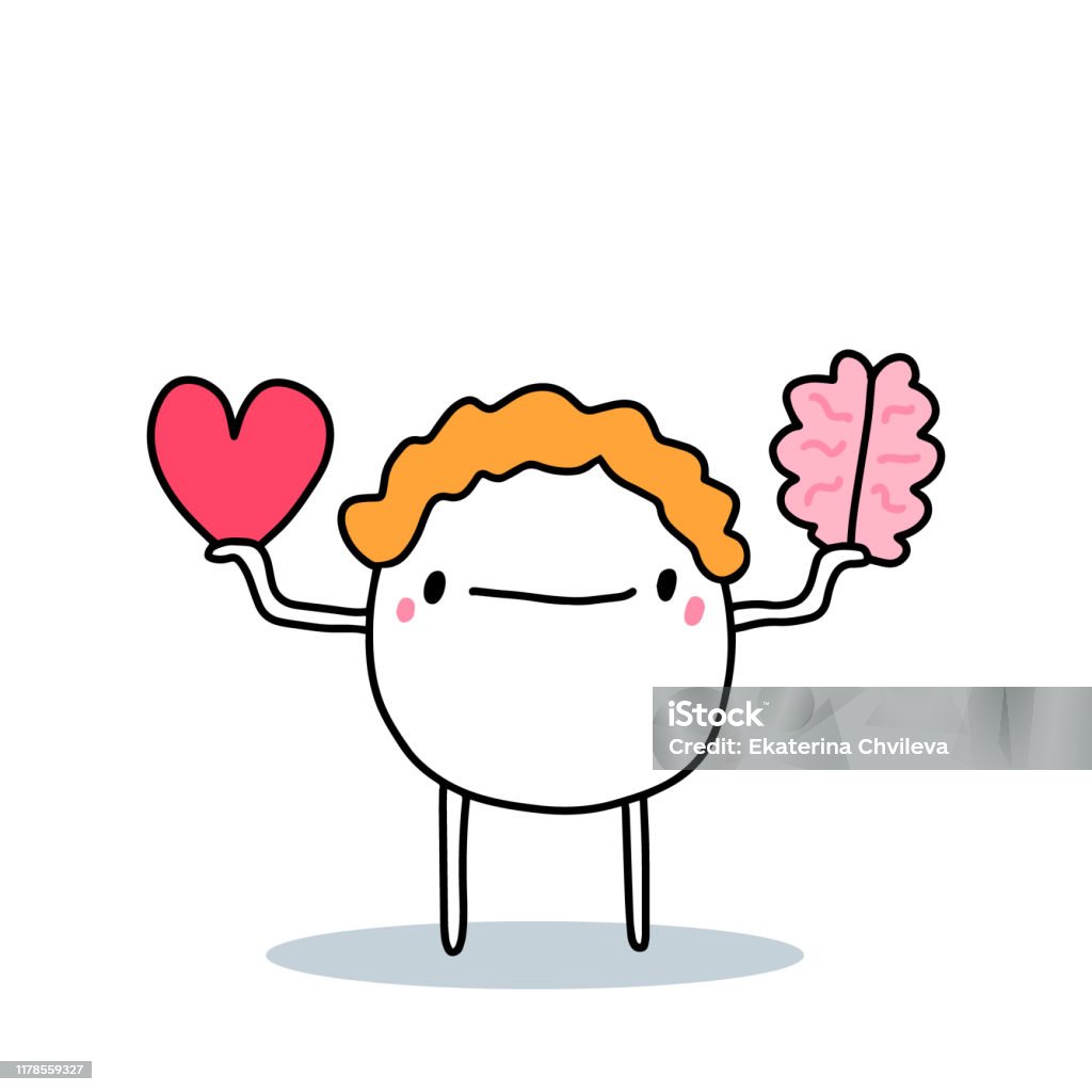 Cartoon Man Choosing Between Heart Love Passion And Reason Logic Brain Hand Drawn Vector Illustration Stock Illustration - Download Image Now - iStock