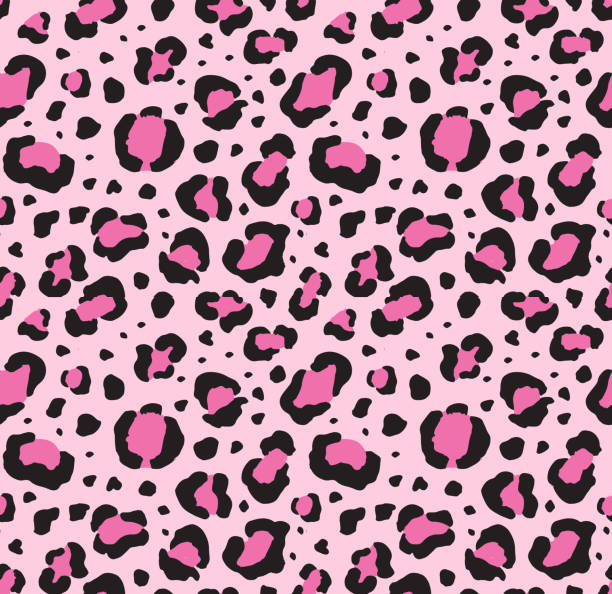 ilustraciones, imágenes clip art, dibujos animados e iconos de stock de patrón vectorial sin costuras de manchas de leopardo negro en rosa - leopardo