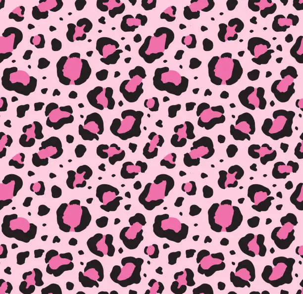 Vector illustration of Vector seamless pattern of black leopard spots on pink