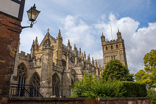 A view of the beautiful Exeter Cathedral in the city of Exeter in Devon, UK.