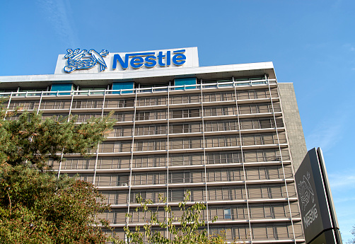 Frankfurt, Hesse, Germany - September 17, 2019: Headquarters of Nestlé Deutschland AG in Frankfurt Niederrad