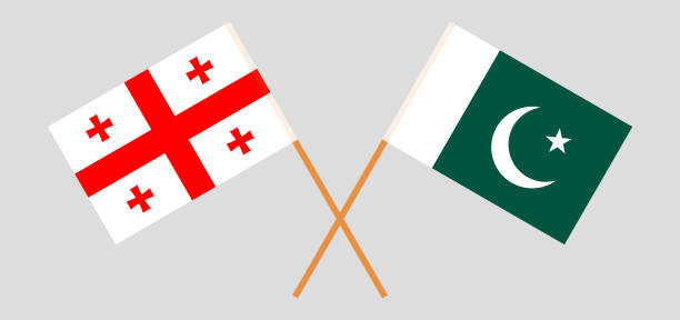 ilustraciones, imágenes clip art, dibujos animados e iconos de stock de pakistán y georgia. cruzado banderas pakistaníes y georgianas - georgia football