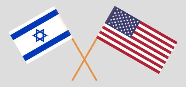 Vector illustration of Israel and USA. Crossed Israeli and United States of America flags