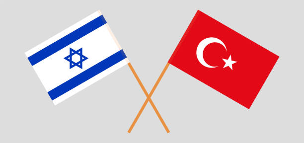 illustrations, cliparts, dessins animés et icônes de israel et la turquie. drapeaux israéliens et turcs croisés - flagged