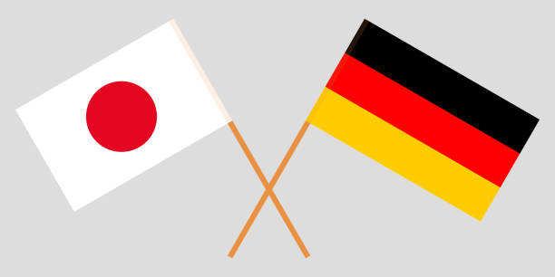 ilustraciones, imágenes clip art, dibujos animados e iconos de stock de japón y alemania. banderas japonesas y alemanas cruzadas - flagged