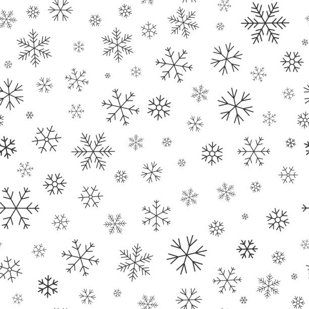 Snowflake winter snow line seamless pattern vector Snowflake line seamless pattern. Layered winter season ornate star background. Linear snow flakes repeat ornament for paper wrap, fabric print, wallpaper decor. Frosty ice outline vector illustration christmas designs stock illustrations