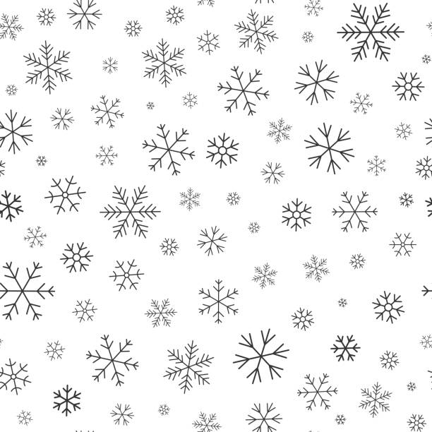 Snowflake winter snow line seamless pattern vector Snowflake line seamless pattern. Layered winter season ornate star background. Linear snow flakes repeat ornament for paper wrap, fabric print, wallpaper decor. Frosty ice outline vector illustration wallpaper decor stock illustrations