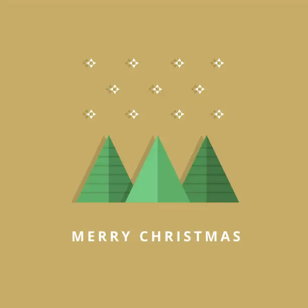 Vector illustration of Christmas card with abstract geometric christmas trees and falling snow