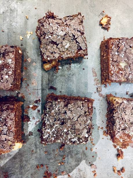 Sweet chocolate brownies on table