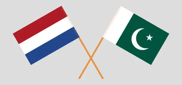 Vector illustration of Pakistan and Netherlands. Crossed Pakistani and Netherlandish flags