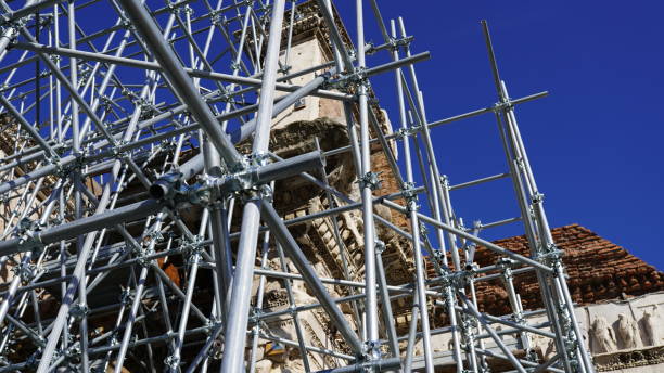istock Steel construction for industrial purpose. Metal structure in architecture and engineering. Working with building and metal geometric shapes 1178570735