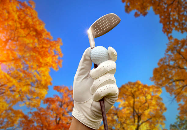 Golf course with beautiful lawn, golf ball in hand