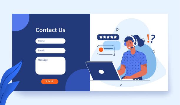 contact us Contact Us Form Template for Web and Landing Page. Female Customer Service Agent with Headsets Talking with Client. Online Customer Support and Helpdesk Concept. Flat Cartoon Vector Illustration. assistance illustrations stock illustrations