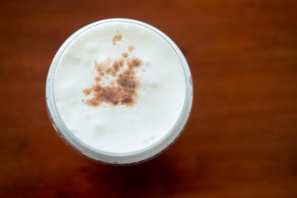 istock Milk foam decorated with topping iced drink. Delicious beverage, top view 1178573196
