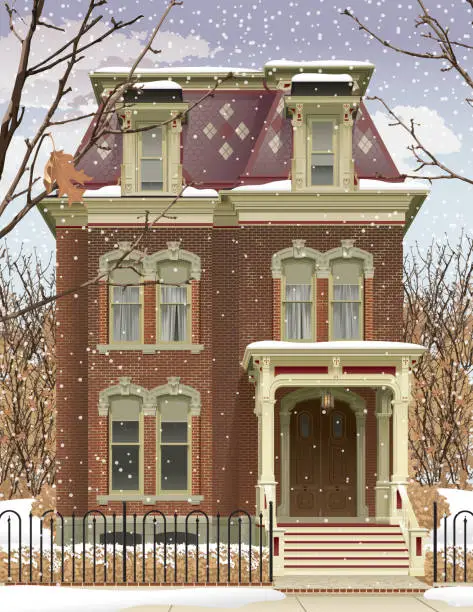 Vector illustration of Victorian House in the Winter