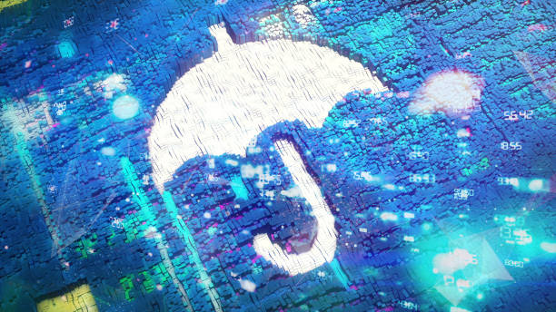 guarda-chuva no fundo tecnológico abstrato - security umbrella rain currency - fotografias e filmes do acervo