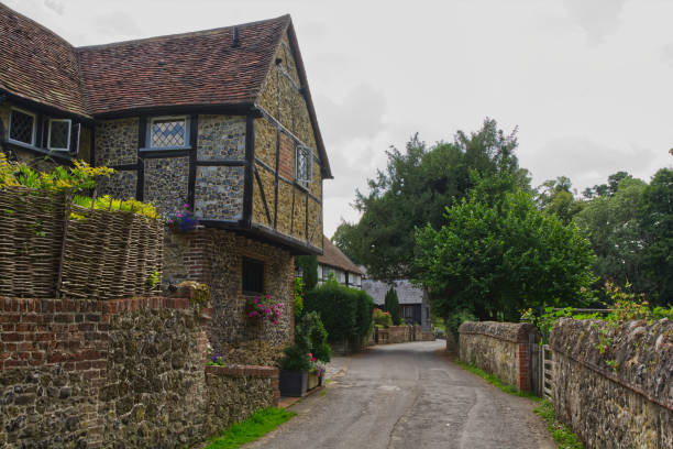 коттеджи и переулок в шер, суррей, англия - surrey southeast england england cottage стоковые фото и изображения