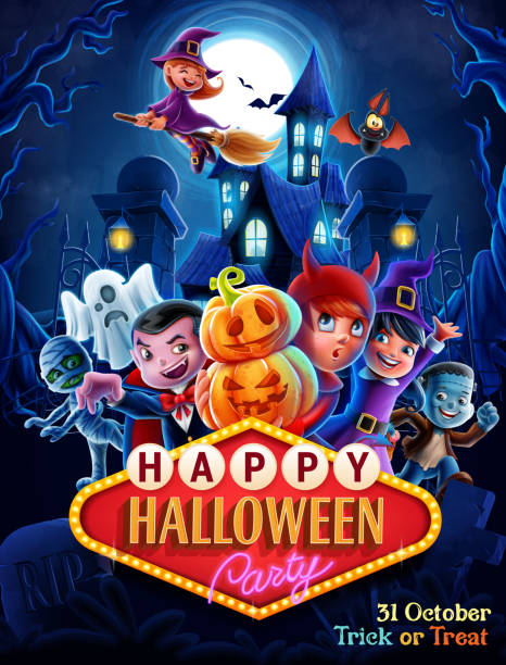 illustrations, cliparts, dessins animés et icônes de billet pour la fête d'halloween - halloween witch child pumpkin