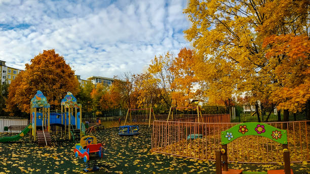Colorful autumn on an empty children playground
