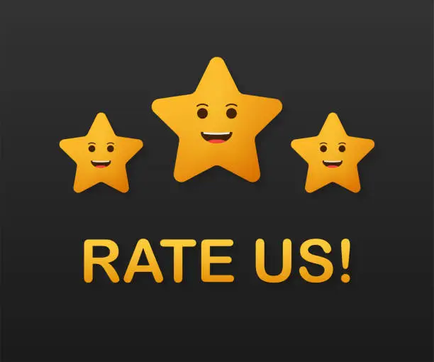 Vector illustration of Rating stars. Flat design. User reviews, rating, classification concept. Vector Illustration. Enjoying the app. Rate us. Vector illustration.