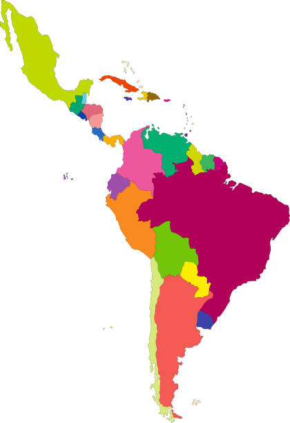 라틴 아메리카의 벡터 매우 상세한 정치지도 - map latin america the americas south stock illustrations
