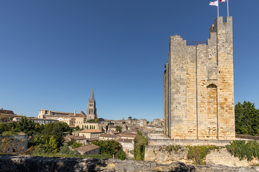 The Tower of Roy in Saint Emilion, France.  St Emilion is one of the principal red wine areas of Bordeaux and very popular tourist destination.