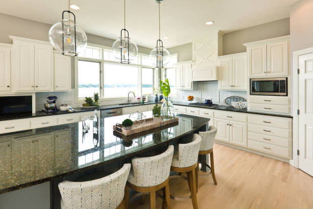 istock Modern Kitchen design with open concept and bar counter Kitchen Island 1178587011