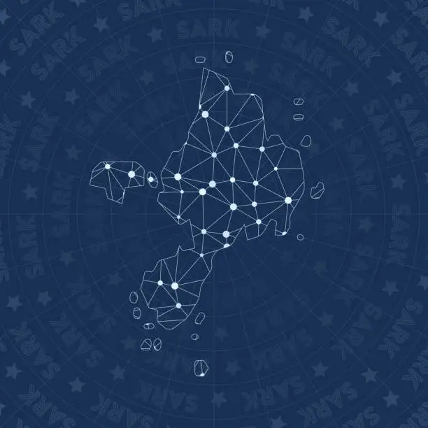 Vector illustration of Sark network, constellation style island map.