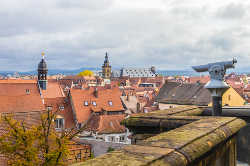 Traditional buildings and rooftops in the historic old town of Bamberg, a medieval city in Upper Franconia, Germany. Famous travel, tourism destination