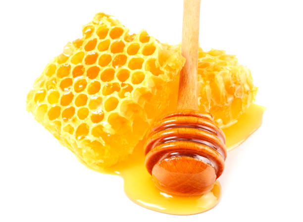 istock Honeycomb with honey dipper and honey isolated on white background 1178590206