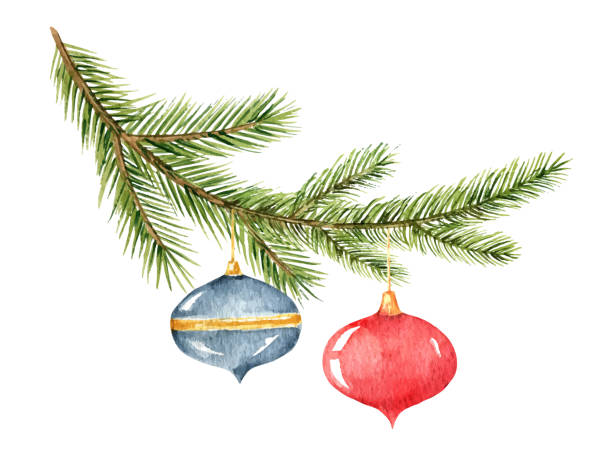 istock Watercolor vector Christmas wreath with green pine branches and decorative balls. 1178590484