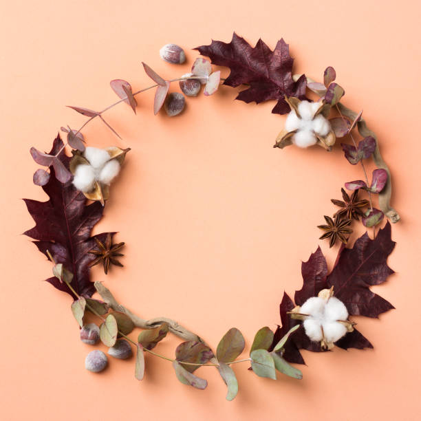 istock Creative autumn fall thanksgiving day composition with decorative dried leaves 1178590500