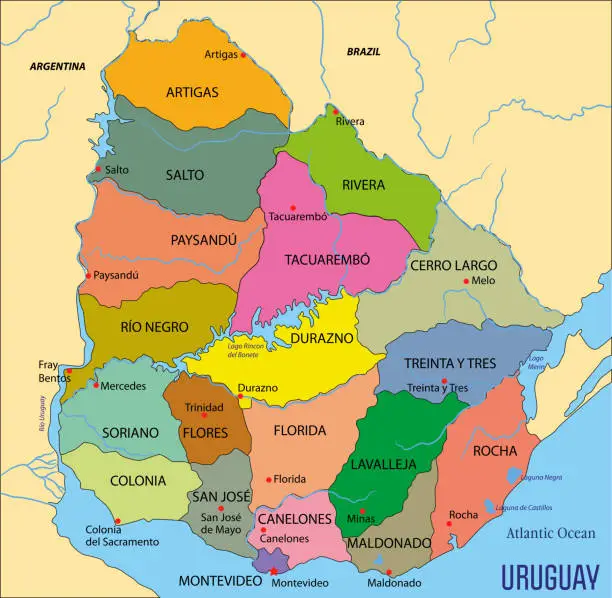 Vector illustration of Vector political map of Uruguay