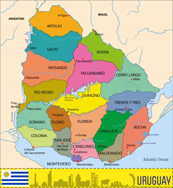 Vector illustration of Vector political map of Uruguay