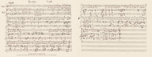 рукопись фиолетового вольфганга амадея моцарта, факсимиле, 1885 - sheet music stock illustrations