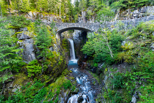 Long exposure shot of Christine Falls in Mount Rainier National Park in Washington state