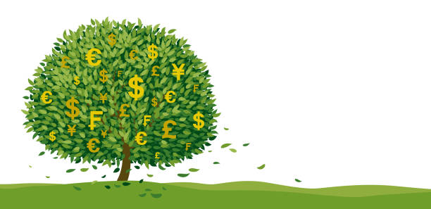 money-baum-design auf weißem hintergrund mit kopierraum-vektor-illustration - pound symbol environment grass currency stock-grafiken, -clipart, -cartoons und -symbole