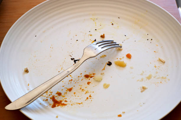istock empty plate with fork and food crumbs 1178604647