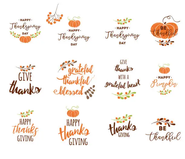 Vector illustration of Vector Thanksgiving lettering elements for invitations or festive greeting cards