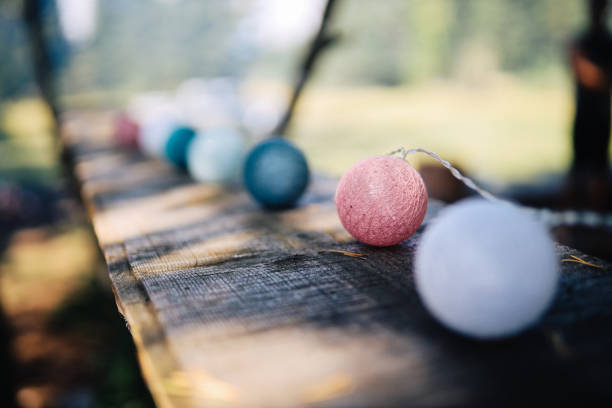 Vintage cotton balls used for a picnic decoration.