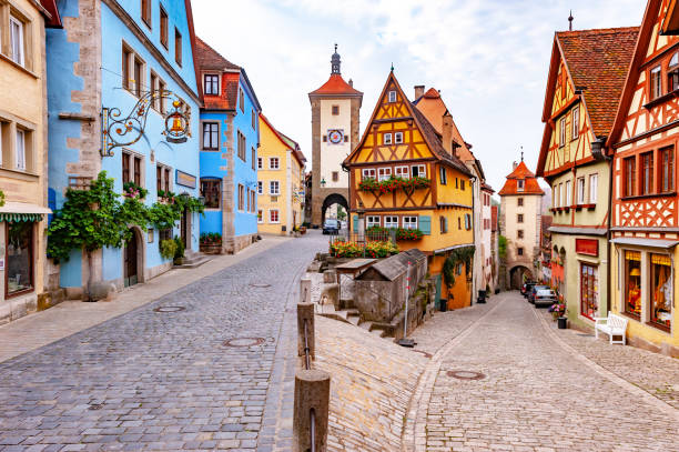 Cidade histórica de Rothenburg ob der Tauber, Franconia, Baviera, Alemanha - foto de acervo