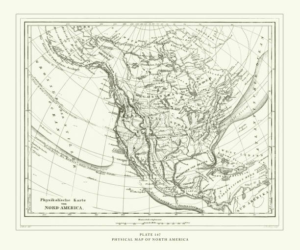 istock Engraved Antique, Physical Map of North America Engraving Antique Illustration, Published 1851 1178612127