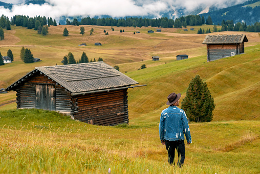 A lone cottage in rolling mountains during late summer. Durmitor National Park, Montenegro