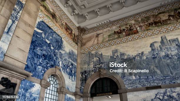 São Bento Station With Blue And White Decorated Tiles At Porto Portugal Stock Photo - Download Image Now