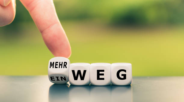 istock Hand turns a dice and changes the German word 