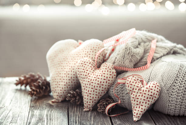 istock Cozy background on a wooden background with decorative objects hearts 1178616774