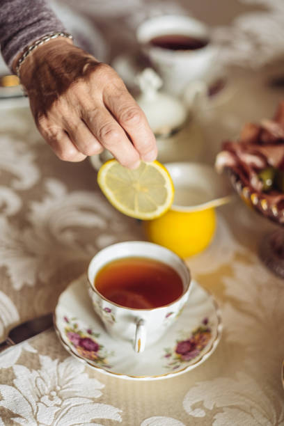 Senior women to tea in the garden